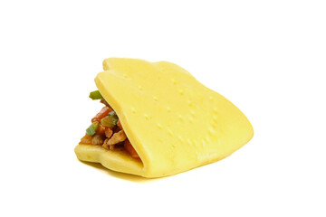 Handmade Mexican Taco with Shredded Filling and Green Pepper Traditional Cuisine