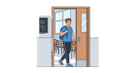 Student enters classroom, ready to learn and explore new knowledge with enthusiasm and determination for academic success, and personal growth