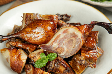 Chinese Roasted Duck Slices with Crispy Glazed Skin Traditional Asian Cuisine