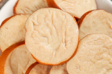Handmade Chicken and Vegetarian Sausage Rolls Sliced on Platter - Shanghai Style Food