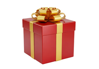 Illustration of a red gift box with a gold ribbon and bow, isolated on transparent background on transparent background
