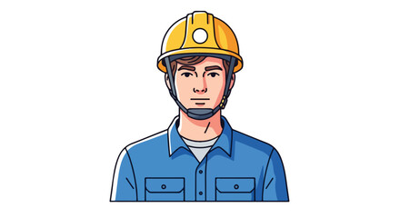 Illustration of a cheerful construction worker with a yellow helmet for safety and blue shirt, ready for projects representing the building industry