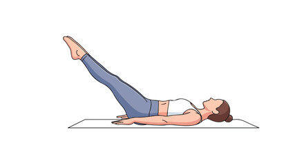 Woman Demonstrating Pilates Leg Lift Exercise on a Mat for Core Strengthening and Body Conditioning Routine to Improve Flexibility and Wellness