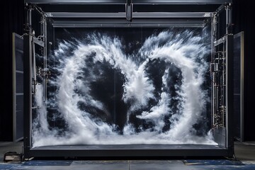 Futuristic chemistry chamber made of transparent material surrounded swirling plasma