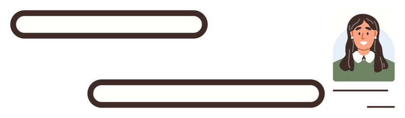 Text bars indicating input fields with a portrait-style profile image. Ideal for websites, user management, sign-ups, HR systems, communication apps, networking, personal branding. Simple flat
