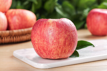Fresh Red Fuji Apples from Luochuan on Marble Board - Healthy Organic Fruit Display