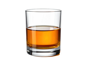 Clear glass shot/rocks glass filled with amber liquid