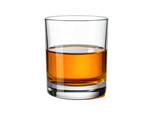 Clear glass shot/rocks glass filled with amber liquid