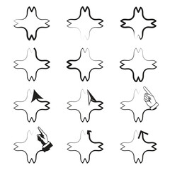 Abstract Starburst Speech Bubble Frames with Cursor and Hand Pointer Icons &ndash; Black Outline Vector Set for Web Design, Comics, Labels, Notifications, and Creative Graphic Projects