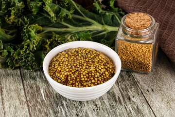 Mustard sauce with seeds in the bowl