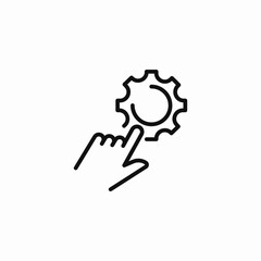 hand pointing gear icon sign vector