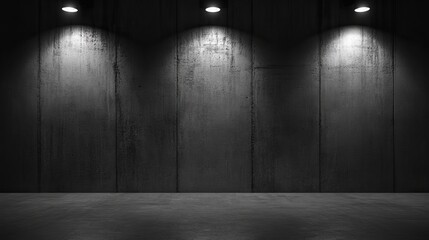 Dramatic dark gray concrete wall illuminated by spotlights creates a modern industrial backdrop for edgy designs and impactful presentations