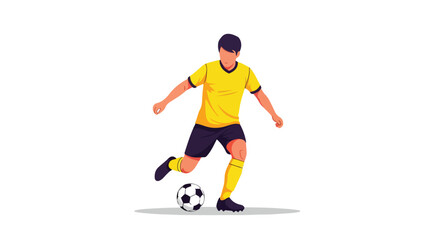 Illustration of a dynamic soccer player in action demonstrating sport skills and training on a clean isolated background showing determination