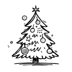 A charming handdrawn Christmas Tree adorned with beautiful ornaments and a shining star atop it