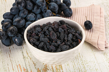 Dry ripe sweet blue raisin