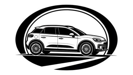Fototapeta premium Automobile vector illustration of a new luxury sports car on a road with a wheel and motor