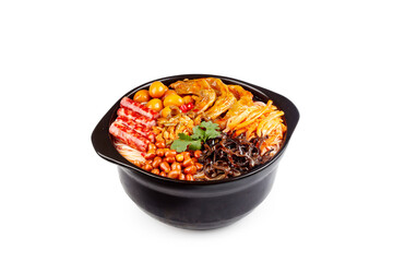 Asian Duck Feet Noodle Soup Bowl with Vermicelli and Vegetables Casserole Dish