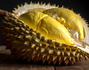 Close-up of a cut durian fruit