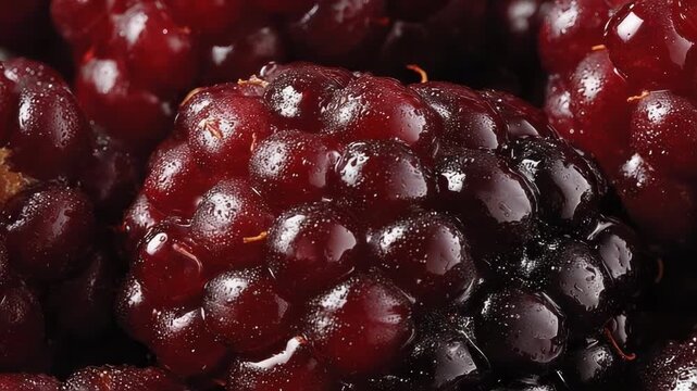 Close-up of ripe blackberries, glossy dark purple berries.