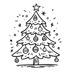 A hand-drawn Christmas Tree adorned with colorful ornaments and topped with a shiny star