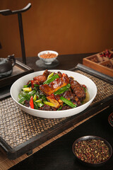 Chinese Roasted Duck Stir-Fry with Scallions Traditional Asian Cuisine Gourmet Meal
