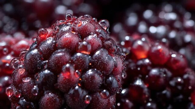 Close-up of ripe blackberries with droplets of water on their surfaces