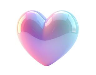 A glossy, iridescent heart shape, blending pastel hues