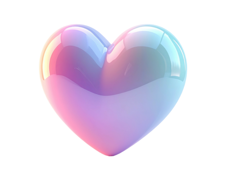 A glossy, iridescent heart shape, blending pastel hues