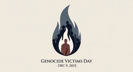 Symbolic flame with silhouettes of people commemorating Genocide Victims Day on December 9, 2025.