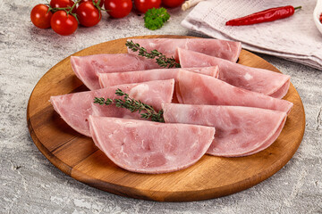 Sliced pork ham sausages slices