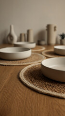 Minimalist dining table setting with bowls and placemats
