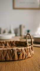 Close-up of a woven basket on a wooden table