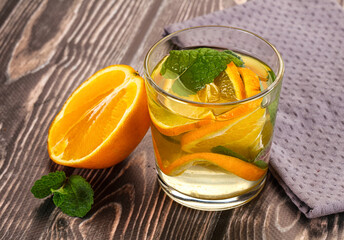 Fresh homemade orange lemonade with mint