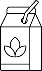 Isolated Natural Drink Packed with Straw Icon in Line Art.