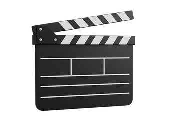 Fototapeta premium Illustration of black movie clapperboard with white stripes isolated on transparent background on transparent background