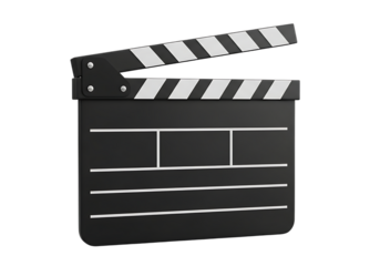 Illustration of black movie clapperboard with white stripes isolated on transparent background on transparent background