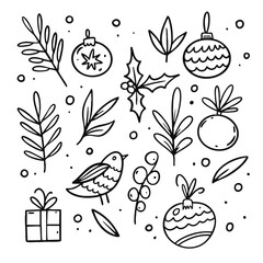 Festive HandDrawn Christmas Elements Perfect for Creative Holiday Designs and Crafts