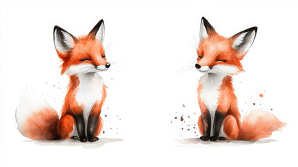 Obraz premium Hand-drawn watercolor fox clipart isolated on white background 