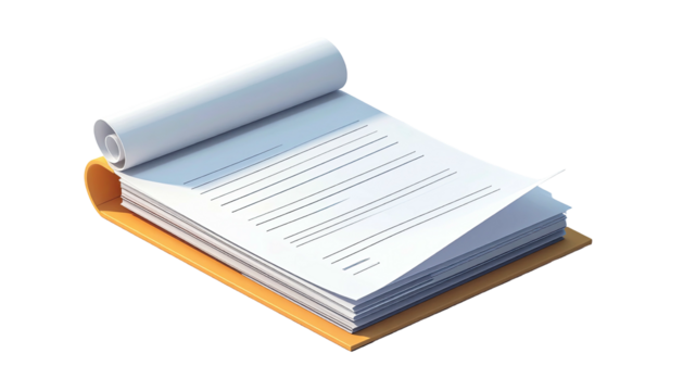 Open notebook with pages, isometric view