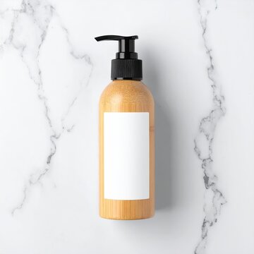 Bamboo lotion pump bottle on marble