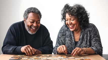 Couple enjoying a fun puzzle session together in a cozy space