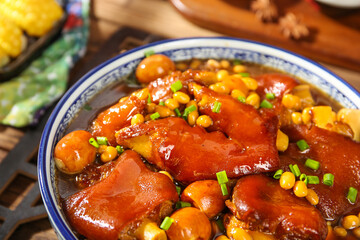 Saucy Braised Pork Trotters with Corn and Soybeans - Traditional Asian Comfort Food