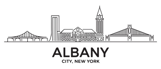 Obraz premium Albany Line Art skyline banner. Albany City, New York. with white background
