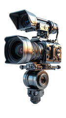 High-tech camera with multiple lenses and attachments