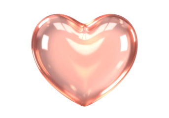 Illustration of a translucent rose gold heart shape with reflections, isolated on a transparent background, symbolizing love and romance on transparent background