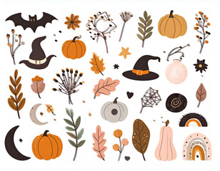  Boho Halloween Aesthetic Vector Bundle |Contemporary Mystical Clipart.