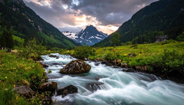 Mountain Stream Scenic Landscape.