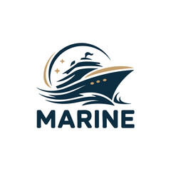 Fototapeta premium Modern marine cruise ship logo design with waves and stars for nautical brands