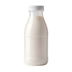 A clear plastic milk bottle with a white cap
