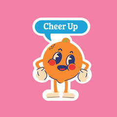 A friendly orange character sticker with arms on its hips, delivering a 
